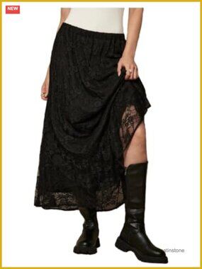 Plus Size Lace Maxi Skirt Elastic Waist Y2k A Line Flowy Long Skirt